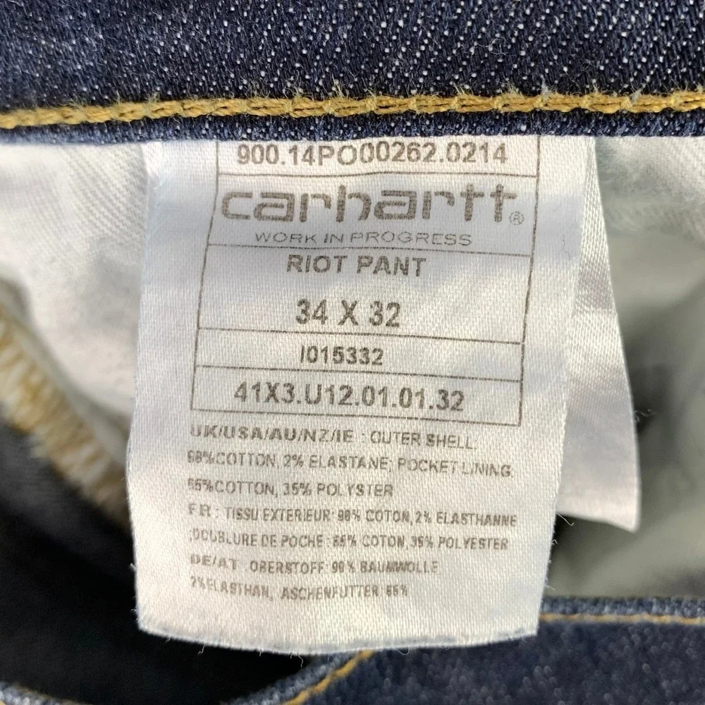 Carhartt WIP Riot Pant Jeans Mens 34x32 Dark Wash‎ Denim Stretch Workwear Slim